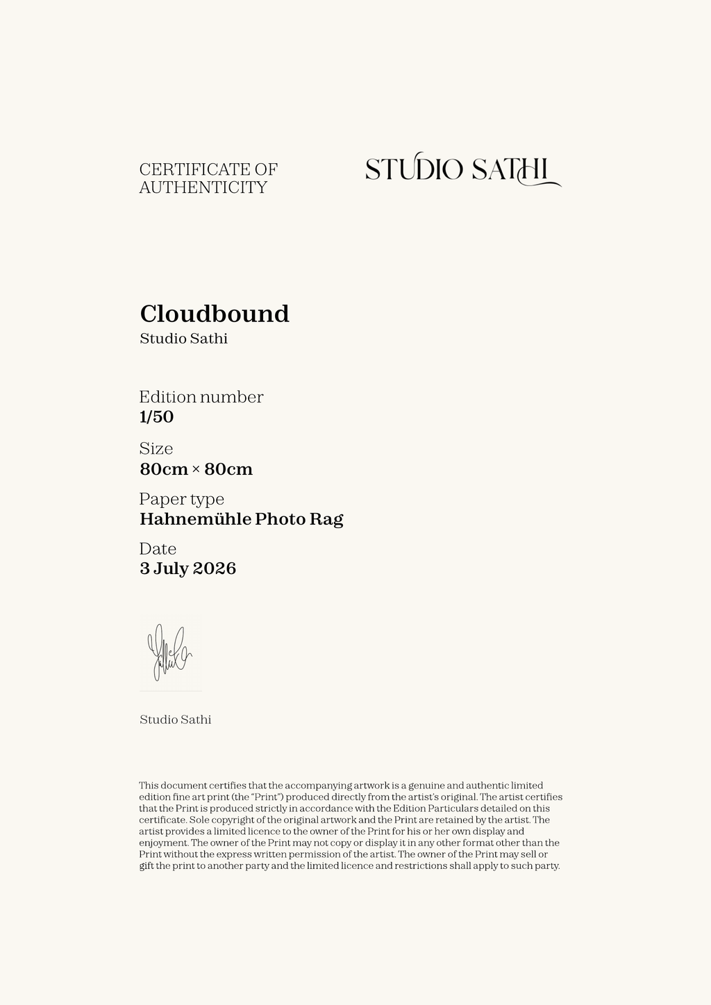 Cloudbound — Certificate of Authenticity