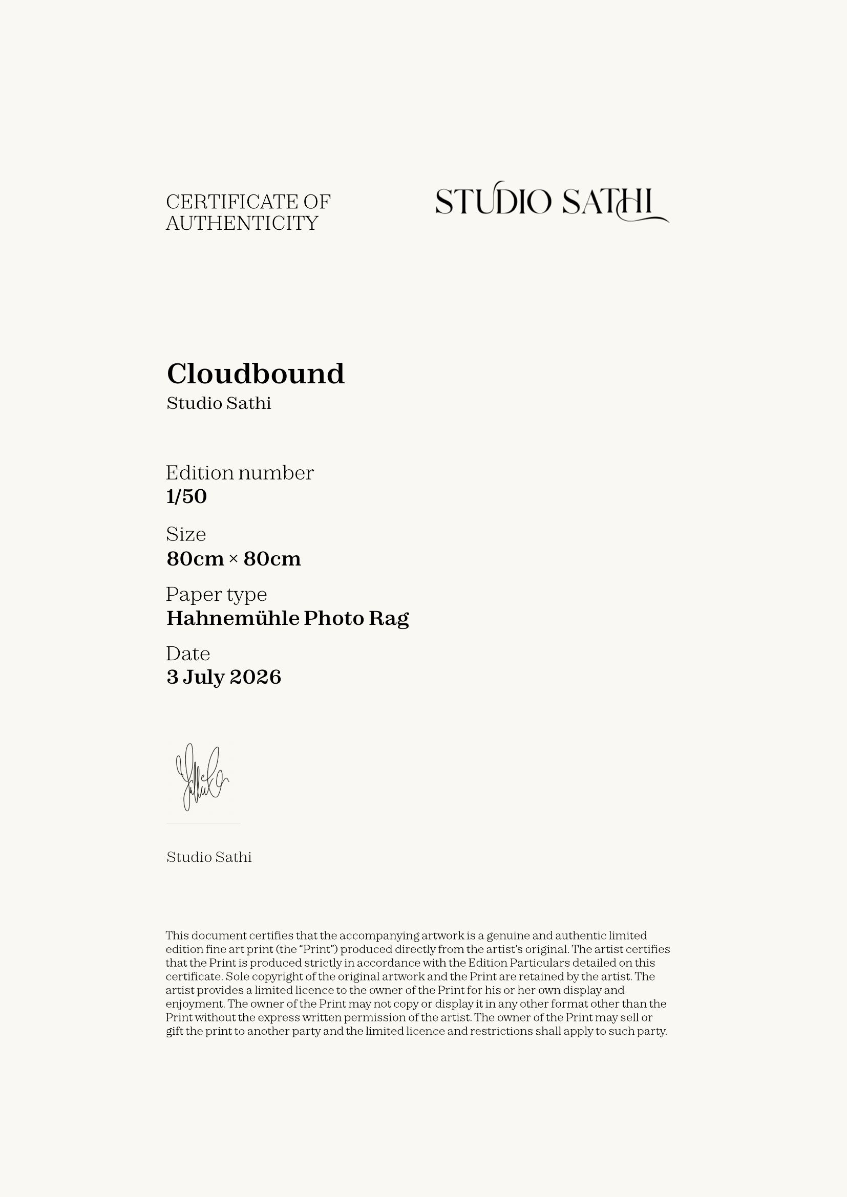 Cloudbound — Certificate of Authenticity